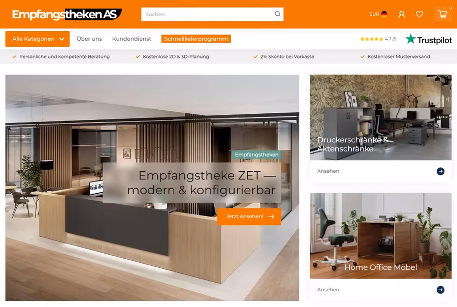 Screenshot: Onlineshop Empfangstheken AS