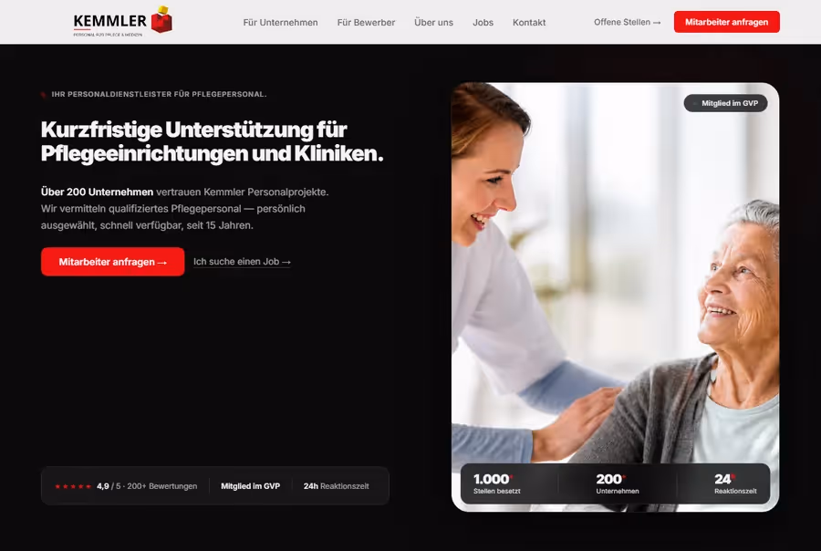 Screenshot: Webseite Kemmler Personal